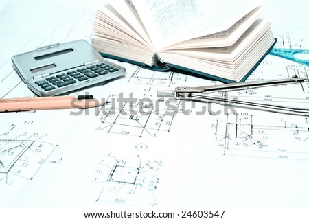 Professional architecture drawings and working tools