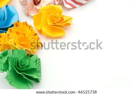 Colorful origami flowers ball isolated on a white background