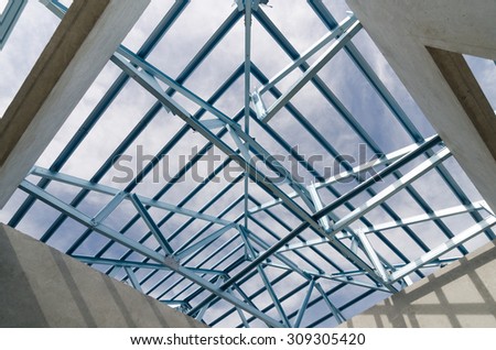 Structure of steel roof frame for construction.
