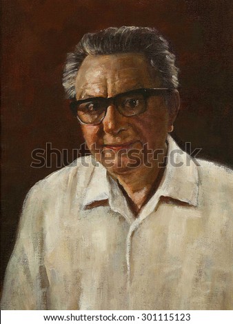 A portrait of the composer/performer in oil paint