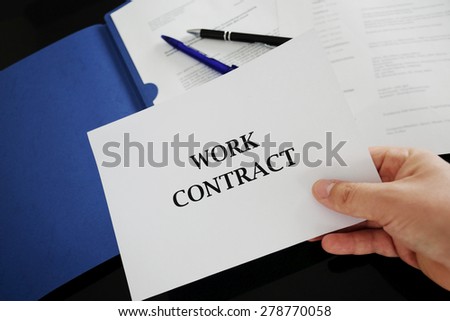 contract / work contract sign with application portfolio background - job, economy, business & career