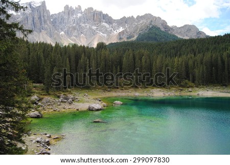 Lake Carezza - scenic small lake in South Tirol, Italy