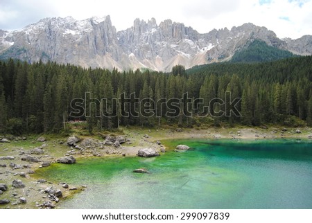 Lake Carezza - scenic small lake in South Tirol, Italy