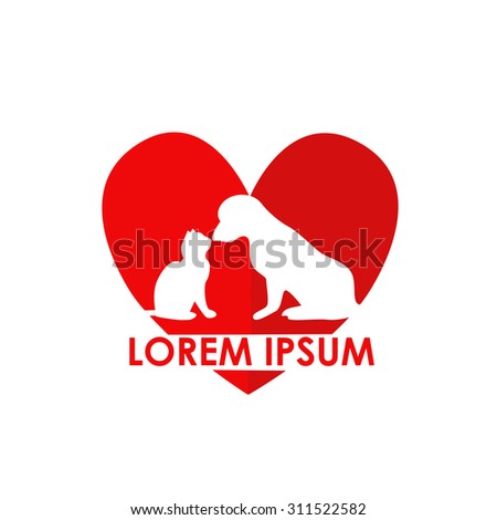 vector logo for veterinary clinic.logo for a pet shop Big red heart with silhouettes of animals Silhouette of the dog silhouette of the cat on a white background logo for veterinary services vector logo for veterinary clinic.logo for a pet shop Big red heart with silhouettes of animals Silhouette of the dog silhouette of the cat on a white background logo for veterinary services