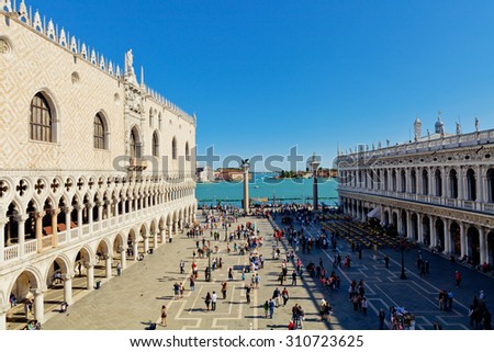The St. Mark\'s Square (Piazza San Marco) with Campanile and Doge\'s Palace. Venice, Italy