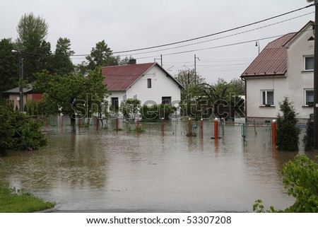 Flooded house in north-east of Czech republic. Name of the village - Detmarovice.