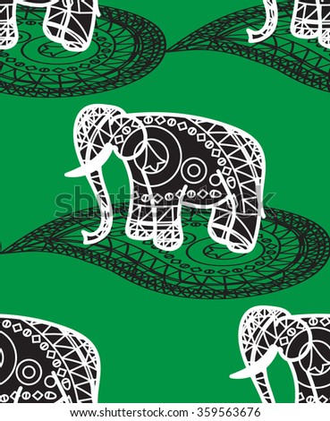 Seamless indian pattern and asian ornament with elephant.