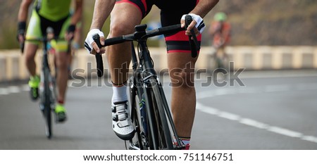 Cyclists with racing bikes during the cycling road race