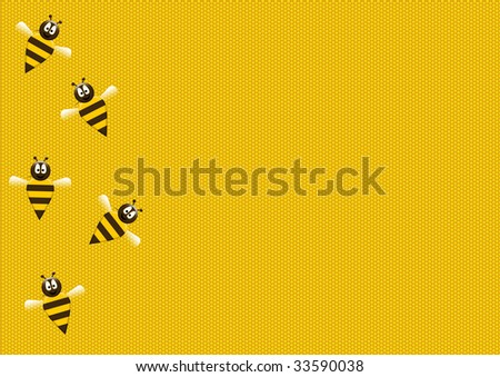 yellow illustration of bees on sweet honeycomb