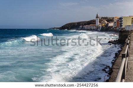 Ocean waves in Candelaria. Canary islands, Spain.