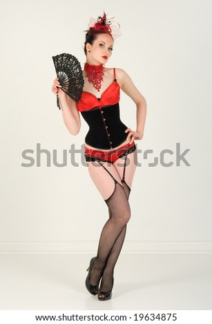 stock photo Sexy burlesque pin up model on white background