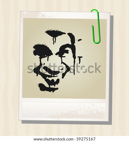 Old photo card with paper clip on a wooden background. Vector version this Image ID: 38535346