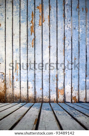 Vintage interior of painted blue a wooden plank