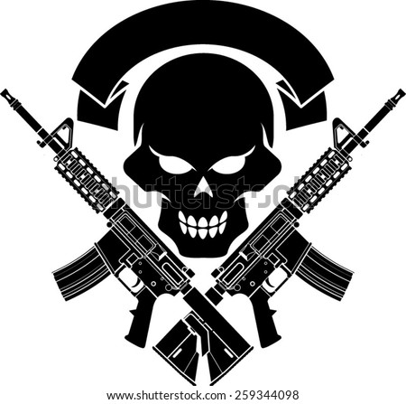 military skull with crossed assault rifles