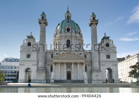 Karlskirche (German for St. Charles\'s Church) church situated on the south side of Karlsplatz, Vienna