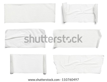 collection of various adhesive tape pieces on white background each one is shot separately collection of various adhesive tape pieces on white background each one is shot separately