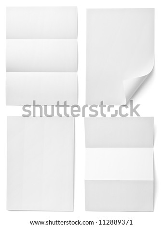 Collection Of Various Blank White Paper On White Background. Each One Is Shot Separately