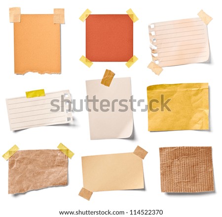 collection of various vintage note papers on white background each one is shot separately collection of various vintage note papers on white background each one is shot separately