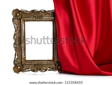 close up of  a wooden frame covered with silk on white background with clipping path