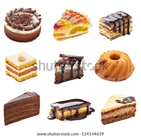 Collection Of Various Cakes On White Background. Each One Is Shot Separately
