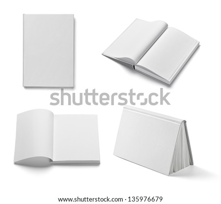 collection of various  blank white  books on white background. each one is shot separately