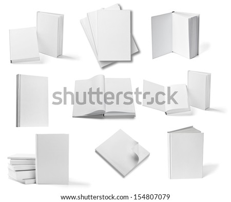 collection of various blank white books on white background each one is shot separately collection of various blank white books on white background each one is shot separately