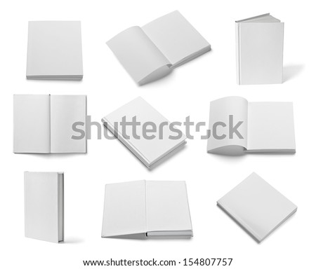 collection of various blank white books on white background each one is shot separately collection of various blank white books on white background each one is shot separately