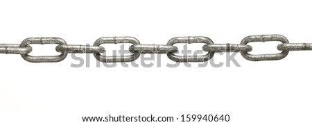 close up of metal chain part on white background