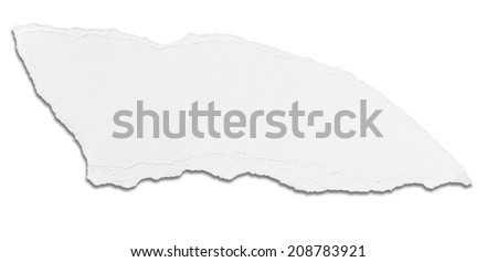 close up of  a white ripped piece of paper on white background