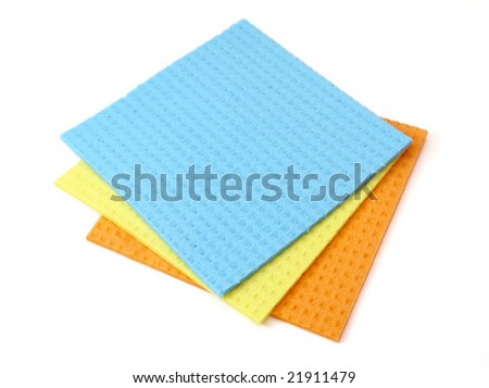 close up of kitchen sponge cloth  for do the dishes on white background with clipping path