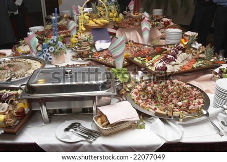 stock photo close up buffet table arrangement catering