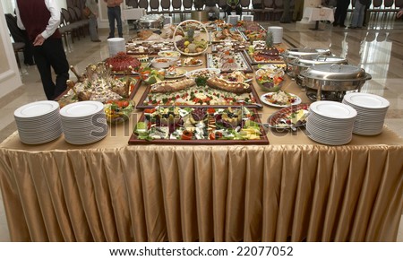 stock photo close up buffet table arrangement catering