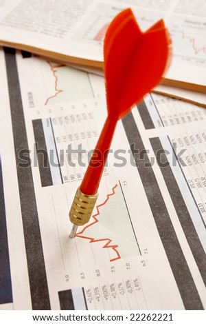 close up of stock market numbers and graphs hit by bulls eye