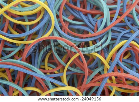 close up of rubber band ball on white background, with clipping path