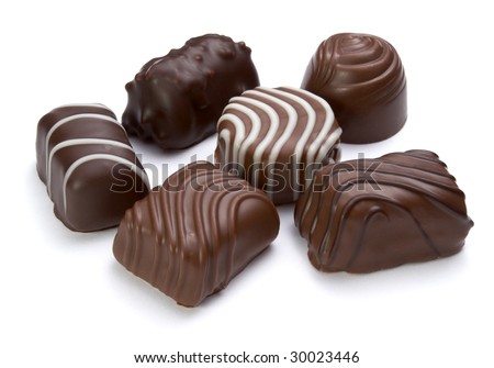 still life of chocolate praline on white background with clipping path