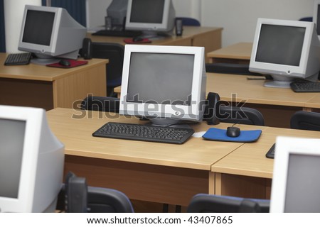 interior of classroom with computers