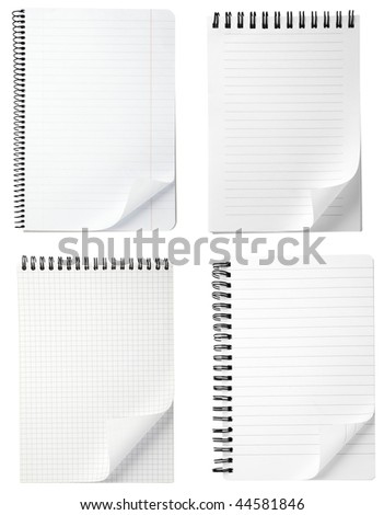 collection of note papers with curl on white background. each one is in full camera resolution