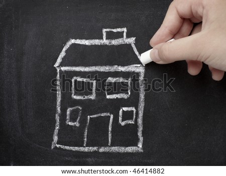 drawing of house  on chalkboard