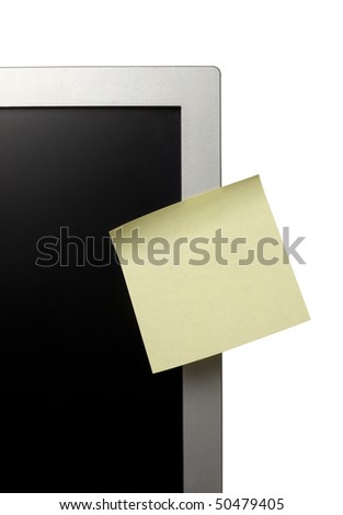collection of various note papers  on computer monitor, on white background with clipping path