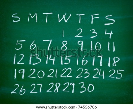 close up of a calendar on a blackboard
