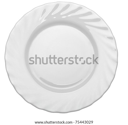close up  of an empty white plate on white background with clipping path