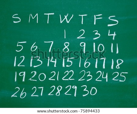 close up of a calendar on a blackboard
