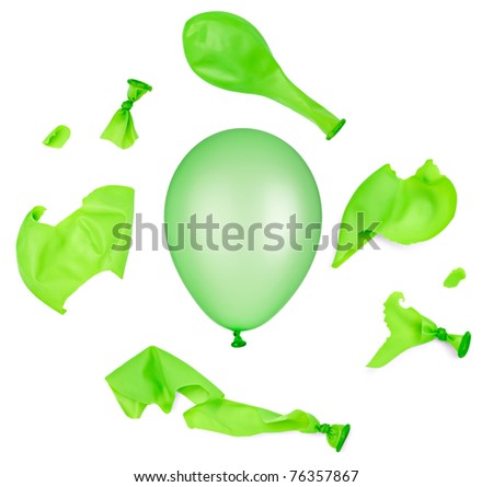 collection of various green balloons on white background. each one is shot separately