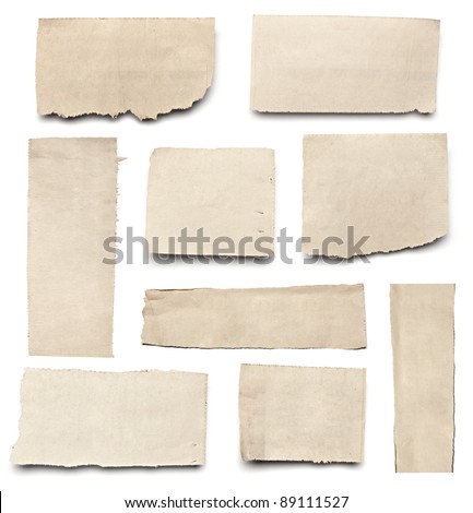 collection of white ripped pieces of news paper on on white background each one is shot separately collection of white ripped pieces of news paper on on white background each one is shot separately
