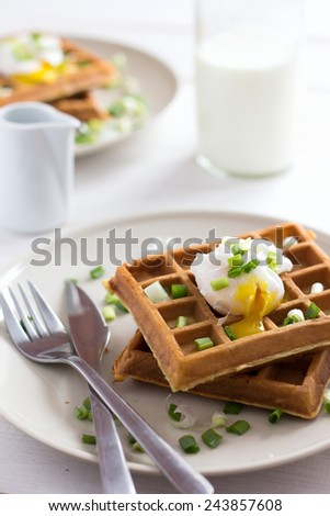 Waffles with poached egg