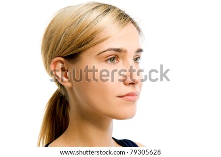 Portrait Of The Beautiful Woman. Looking To The Right Side. Face