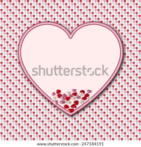 Candy Hearts Copy Space with Candy Hearts Pattern Background. Candy hearts overlap heart shaped copy space with photographic candy hearts background.