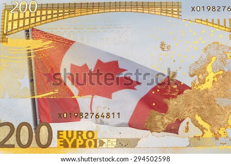 CETA - the Comprehensive Economic and Trade Agreement - Canadian flag behind a translucent Euro banknote