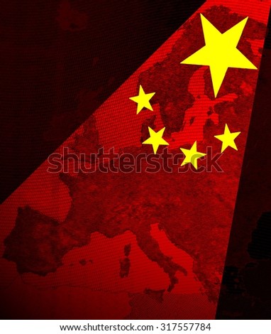 Europe and China -\
The stars of the Chinese flag are  shining on the map of Europe as red spotlights