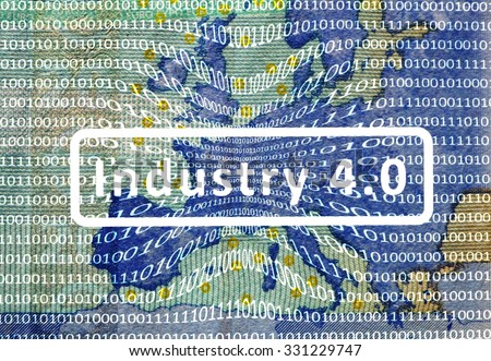 Industry 4.0: The working world of the future -\
About the map of Europe is a film with digital encoding. Central inscription: industry 4.0.